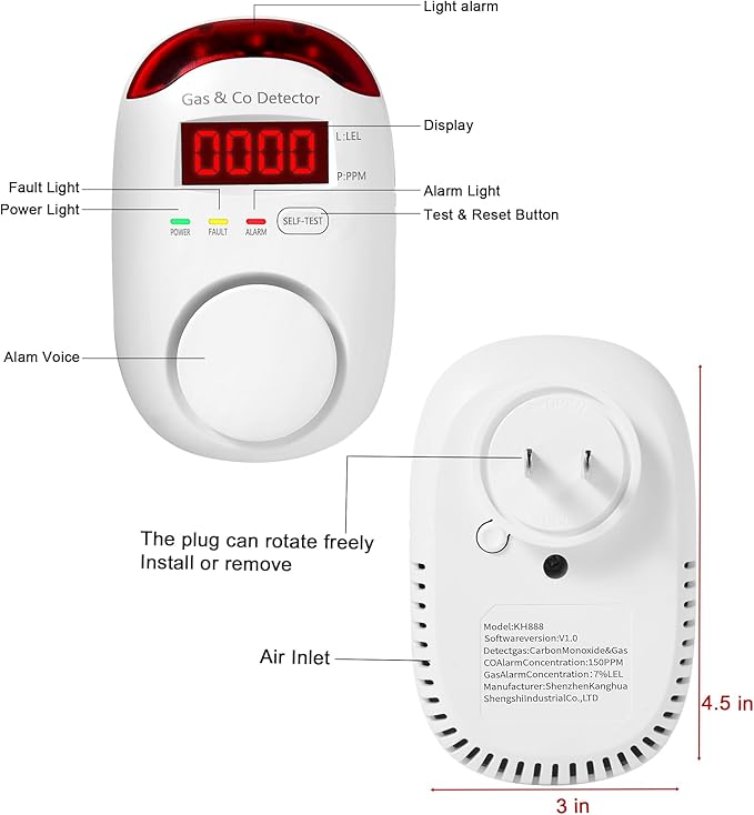 Combination Gas & Carbon Monoxide Detectors Plug in,Hembisen 2-in-1 Natural Gas Detector & Carbon Monoxide Alarm, CO Detector Alarm & Propane, Explosive Gas Detector for Home,RV,Easy to Install