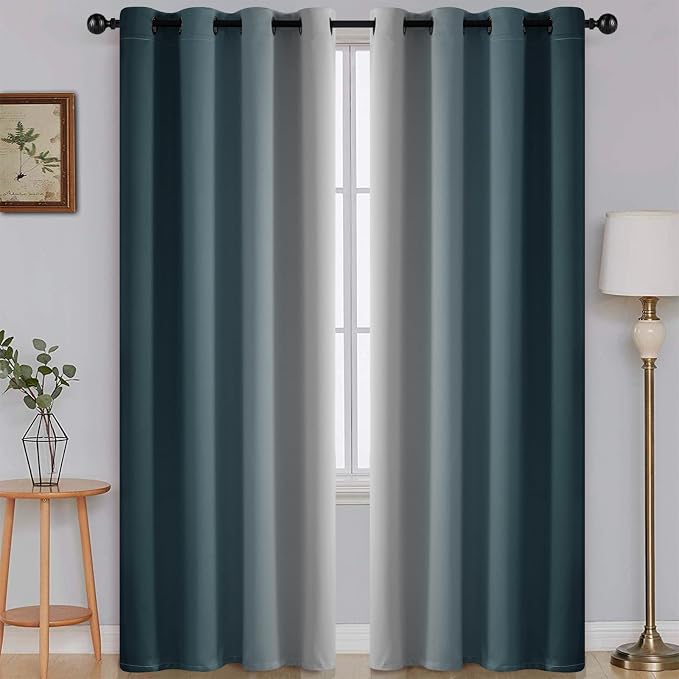 SimpleHome Ombre Stone Blue to Grey White Curtains by SimpleHome
