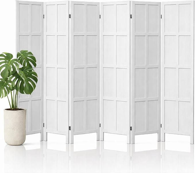 6 Panel Wood Room Divider and Folding Privacy Screen 67″, Freestanding Wall by Leesinwing