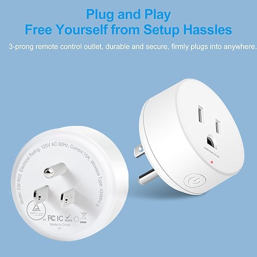 Remote Control Outlet,Greencycle 2 Remote Light Switches and 1 Plug,Wireless Light Switch,500ft Range,No Wiring Needed,15A/1500W for Household Appliances,FCC Certified,White