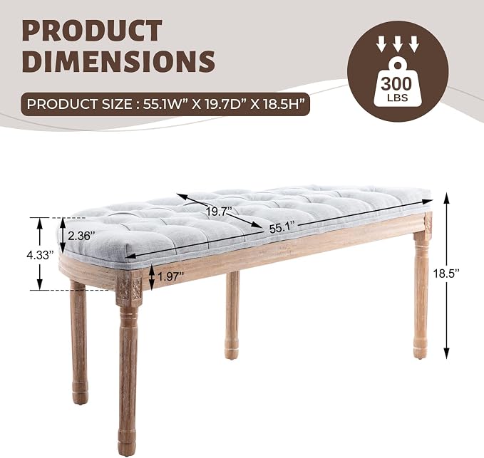 chairus 55" Button Tufted Semi-Circle Dining Bench Linen Halfmoon Entryway - Image 3