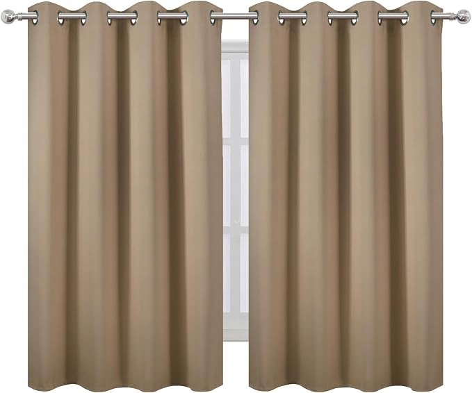 Blackout Curtains 66 x 54 Inch Long Natural Curtains Set of 2 Panels Room - Image 2
