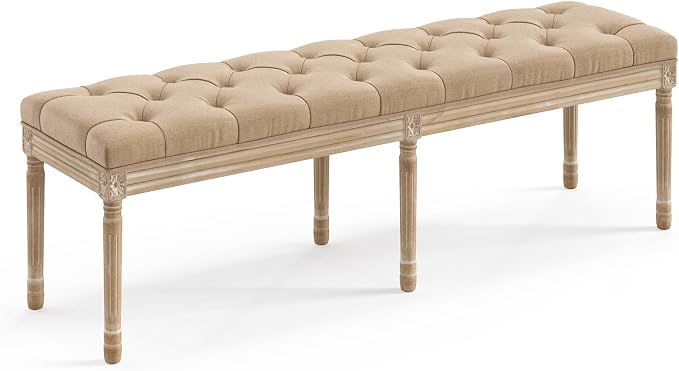 LUE BONA 60" Fabric End of Bed Bench, Upholstered Tufted French Bedroom Bench by LUEBONA