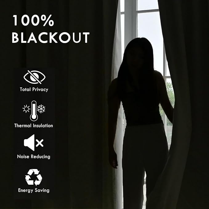 Macochico Extra Wide 100% Blackout Chenille Curtains 100" Wx102 L Thermal Curtains for Sliding Door Room Divider Living Room Bedroom Hotel Palm Blackout Curtains Grommet with Tieback 1 Panel