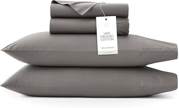 BOLL & BRANCH Signature Hemmed Sheet Set - Twin XL, Stone - Luxury 100% Organic Cotton - Includes 1 Flat, 1 Fitted, 2 Pillowcases - Buttery Soft