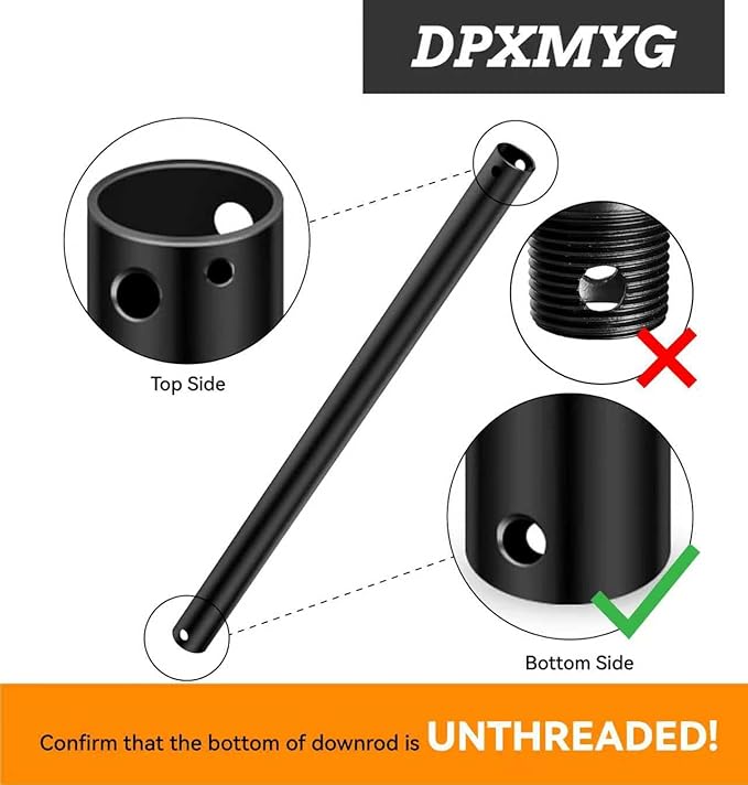 DPXMYG 72 inch Ceiling Fan Downrod with Extension Cord, 6 FT Black Downrod for Ceiling Fan, 1 inch Outside Diameter, Ceiling Fan Boom Suitable for a Wide Range of Fans (Black, Not Threaded)