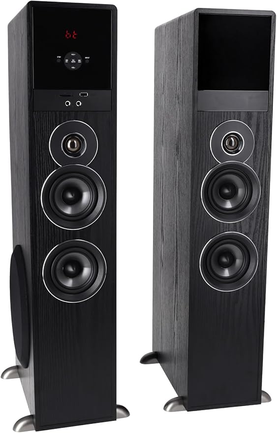 Rockville TM80B Powered Home Theater Tower Speaker System, Black, 800W, 8" Subwoofers, Bluetooth, USB/SD Playback, FM Radio, Remote Control, Karaoke Ready, Perfect for Home Entertainment