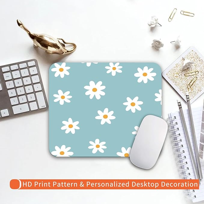 Armanza Square Mouse Pad Little Daisy,Personalized Premium-Textured Custom Mouse Mat Design,Washable Mousepad Cloth,Non-Slip Rubber Base Computer Mouse Pads for Wireless Mouse