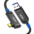 GeoHN.G USB A to USB C Fiber Optic Extension Cable 15M/50FT, Right Angle USB 3.2 10Gbps Long Distance Active Optical USB C Cable for VR/AR, Quest2, Webcam, Camera, Mini PC and More