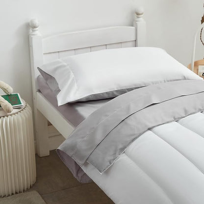 UOZZI BEDDING 4 Pieces Toddler Bedding Set Ultra Soft and Breathable Toddler Sheet Set - Includes Comforter, Flat Sheet, Fitted Sheet and Pillowcase - White & Gray