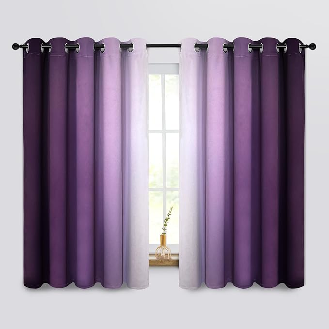 COSVIYA Grommet Room Darkening Ombre Purple Curtains W62xL63 inch | Purple and by COSVIYA