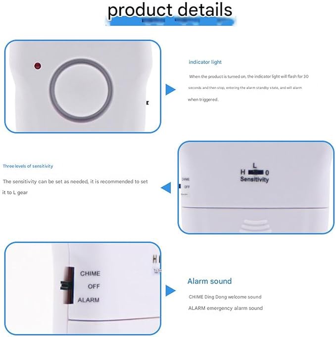 Wireless Door and Window Safety Sensors, Touch Vibration Detection, 120 Alarm Sound, Three Alarm Modes for Burglar Alarm System at Home