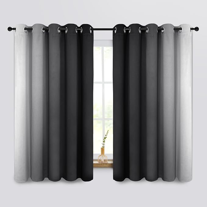 COSVIYA Grommet Ombre Black Room Darkening Curtains 63 inch - Image 2