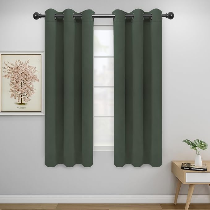 Easy-Going Thermal Grommet Blackout Curtains, 2 Panels 34x63 in | Greyish Green by Easy-Going