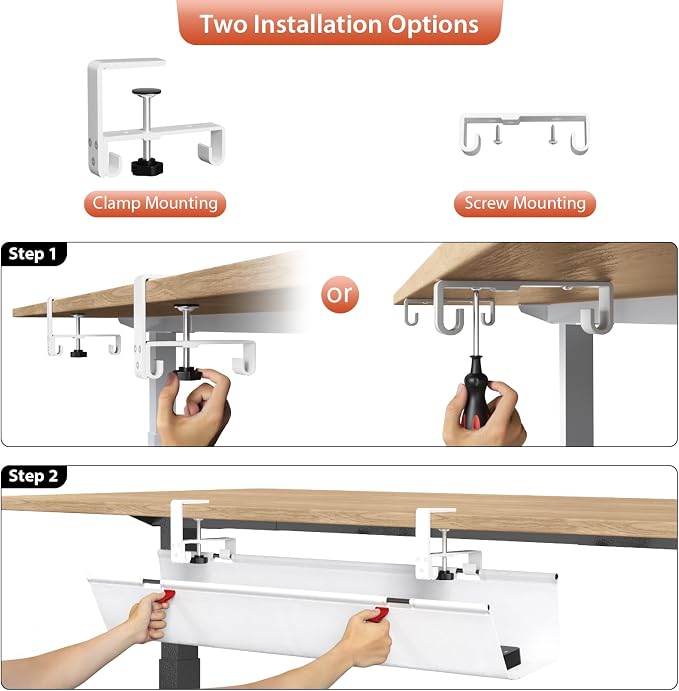 Univivi No Drill Under Desk Cable Management Tray, 36 inch Cable Management | - Image 6