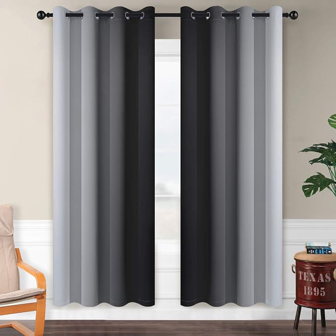 SimpleHome Ombre Black to Grey White Curtains - Image 2
