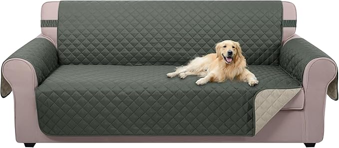U-NICE HOME Large Sofa Cover Reversible Couch Cover for Dogs with Elastic Straps Water Resistant Furniture Protector for Pets Couch Cover for 4 Cushion Couch (Oversized Sofa, Grey/Beige)