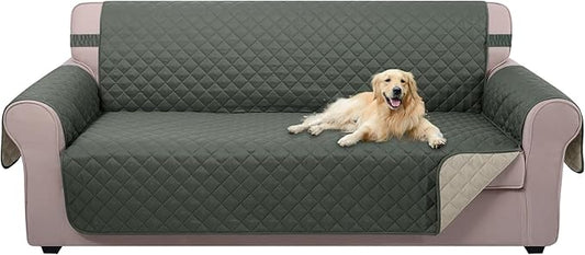 U-NICE HOME Large Sofa Cover Reversible Couch Cover for Dogs with Elastic Straps Water Resistant Furniture Protector for Pets Couch Cover for 4 Cushion Couch (Oversized Sofa, Grey/Beige)