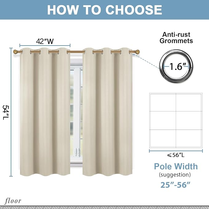 Diraysid Light Beige Grommet Blackout Curtains - Image 6