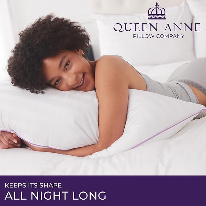 Queen Anne Hotel Collection Pillows – Luxury Down Alternative Bed Pillows (2-Pack, Queen Firm) – Ultimate Comfort, Hypoallergenic, Made in The USA