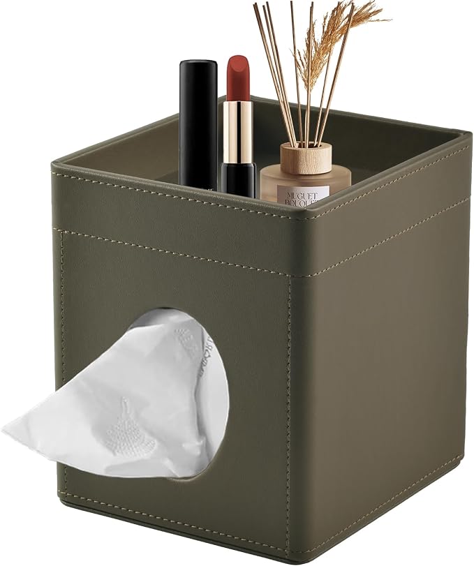 Tissue Box Cover Square Tissue Box Holder PU Leather Facial Tissues Organizer by XNONE