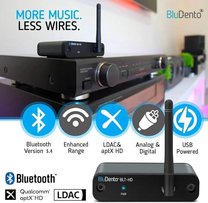 BLT-HD LDAC/aptX HD Bluetooth 5.1 Hi-Fi Receiver with TI DAC, Long-Range, RCA Stereo, Optical (Toslink) & Coaxial S/PDIF Outputs