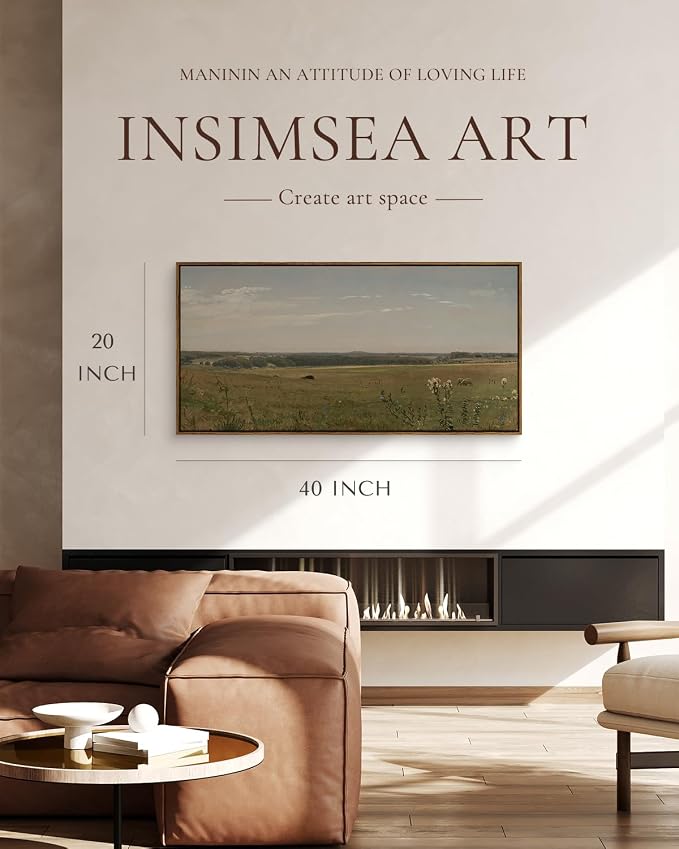 InSimSea Extra Large Framed Vintage Wall Art, Pastoral Field, 20x40inch | - Image 2