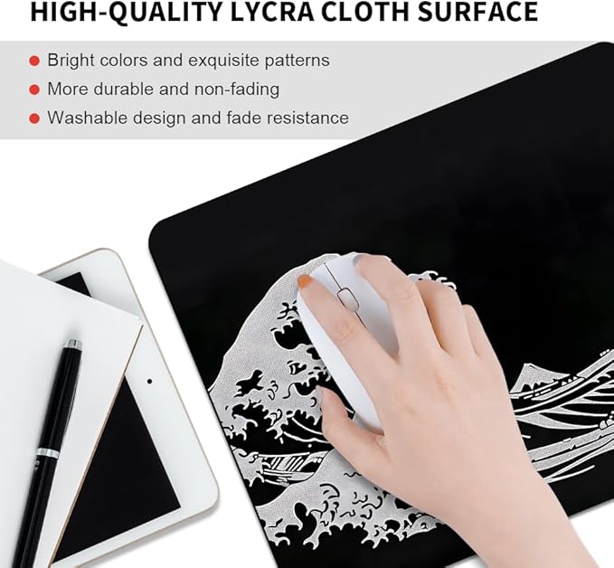 Black Wave of Kanagawa Square Mouse pad, Texture, Waterproof, Anti Slip Rubber Base, Computer Mouse pad, Laptop Mouse pad