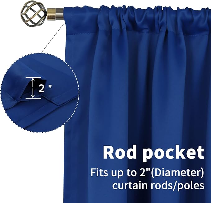 BGment Royal Blue Curtains 36 Inch Length - Image 3