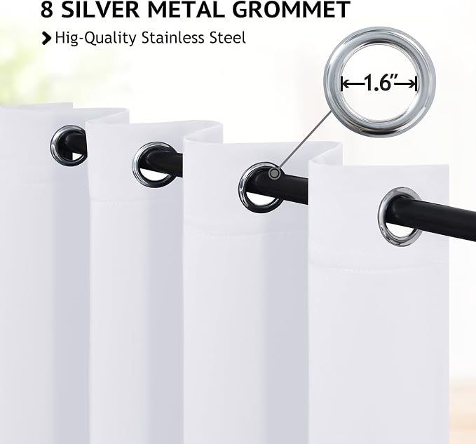 COSVIYA Grommet Room Darkening Pure White Curtains 84 inch Long - Image 2