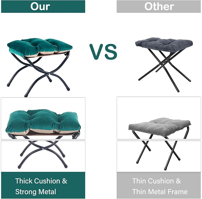 Lazy Chair with Ottoman, Comfy Accent Reading Chair, Velvet Green | Foldable - Image 7