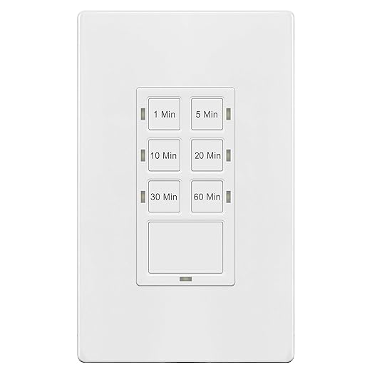 TG 1-Hour Countdown Timer Switch, for Bathroom Exhaust Fans, Heaters, Lights, LED Indicator, 120VAC 800W, No Neutral Wire Required, UL Listed, Screwless Wall Plate, White, 1 Pack