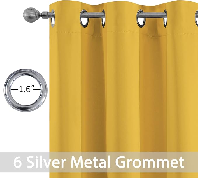 Yakamok Blackout Curtains 38x84 inch Mustard Yellow Thermal Drapes-Bedroom | 2 - Image 2
