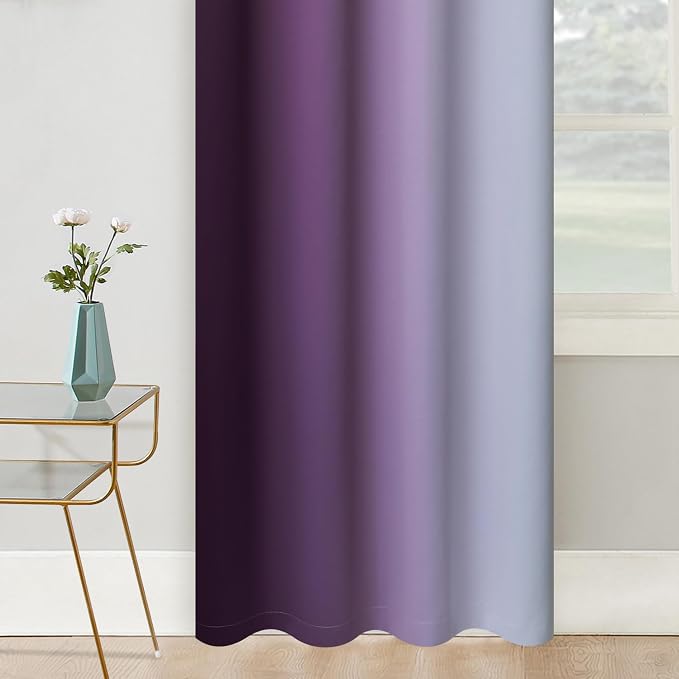 COSVIYA Grommet Room Darkening Ombre Purple Curtains W52xL36 inch | Purple and - Image 6