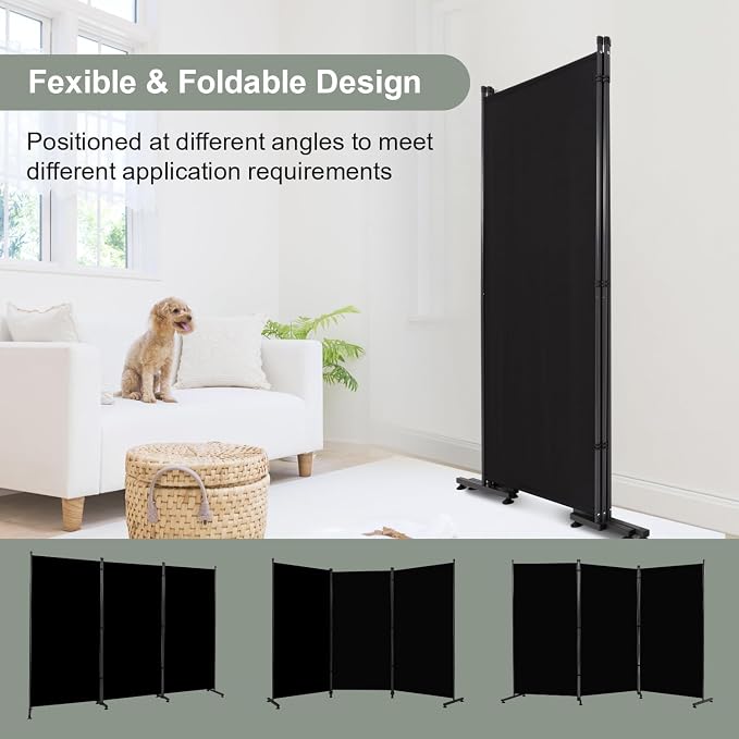 Room Divider 3 Panel Folding Privacy Screen, Round Pad Design Wall Divider | - Image 4