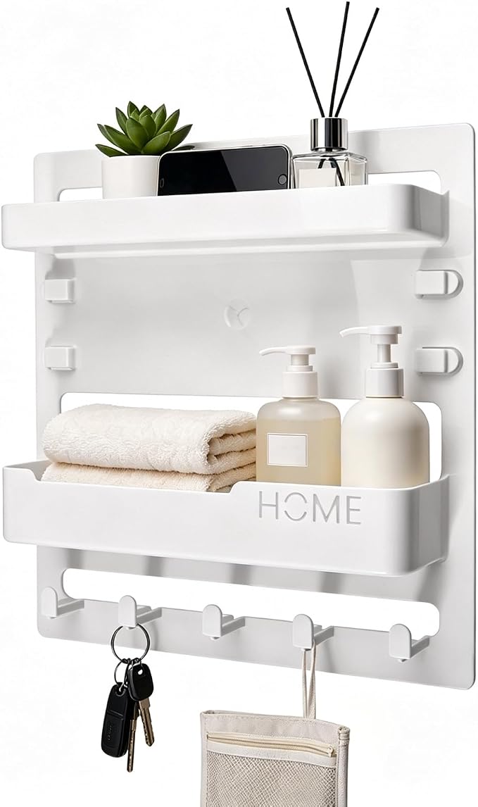 Wall Mount Shelf Organizer, Adhesive Bedside Shelf Accessories by INJOYTEC