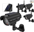 WALI Dummy Fake Camera, Solar Powered Fake Security Camera with LED Light, Simulated Surveillance Security CCTV Dome Cameras with Antenna and Warning Sticker Indoor Outdoor (SOL-TCB4), 4 Packs, Black