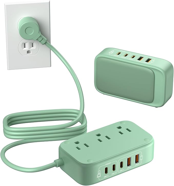 8-in-1 Flat Plug Power Strip, 85W PD USB C Desktop Charging Station | Green by Unknown