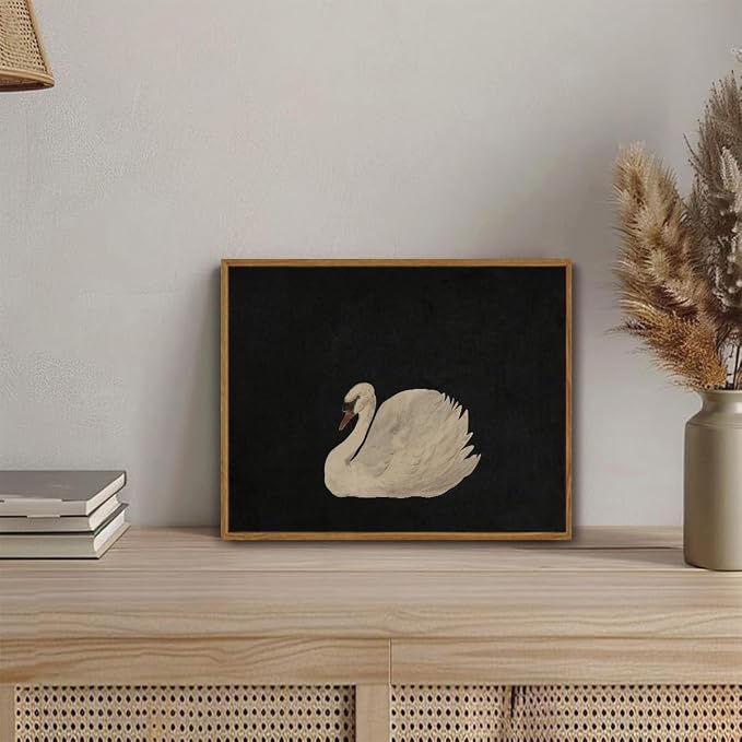 OIQArtOIQ Vintage Framed Wall Art Moody Grace Swan Canvas Art Prints Rustic - Image 2
