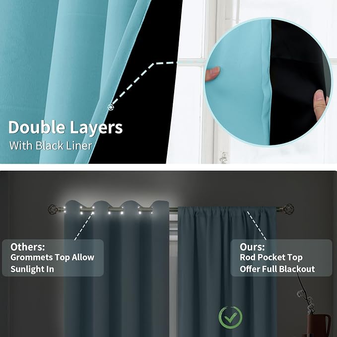 BGment Aqua 100% Blackout Curtains - Image 7