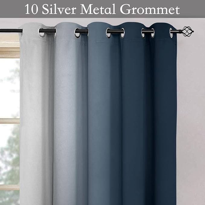 SimpleHome Ombre Navy Blue to Grey White Curtains - Image 4