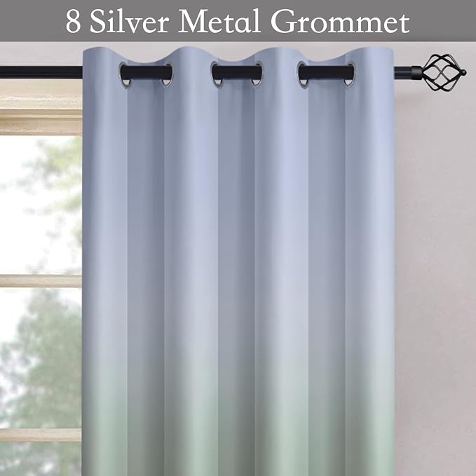 SimpleHome Ombre Gradient Sage Green White to Gray Curtains Bedroom 52Wx84L | - Image 3