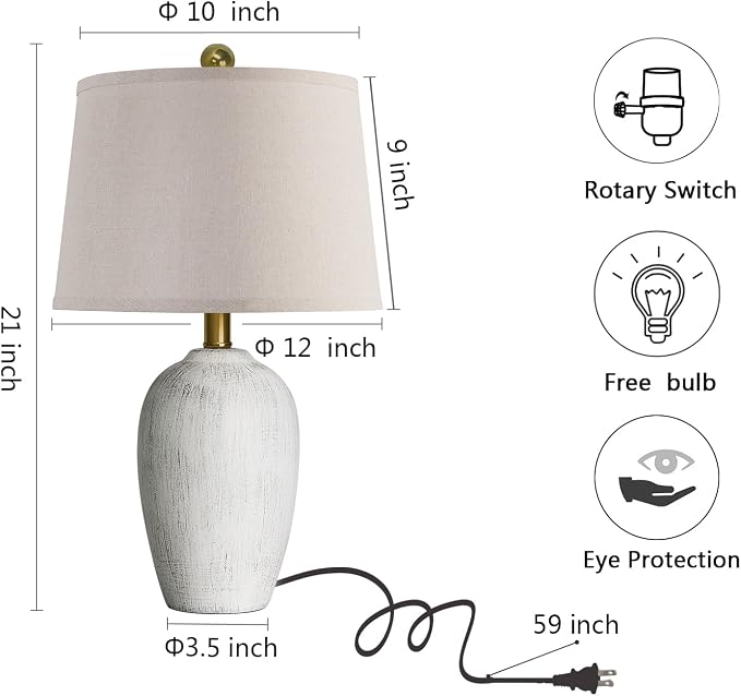 AIEAMPDO 21'' Set of 2 Rustic Ceramic Small Table Lamps - Image 7