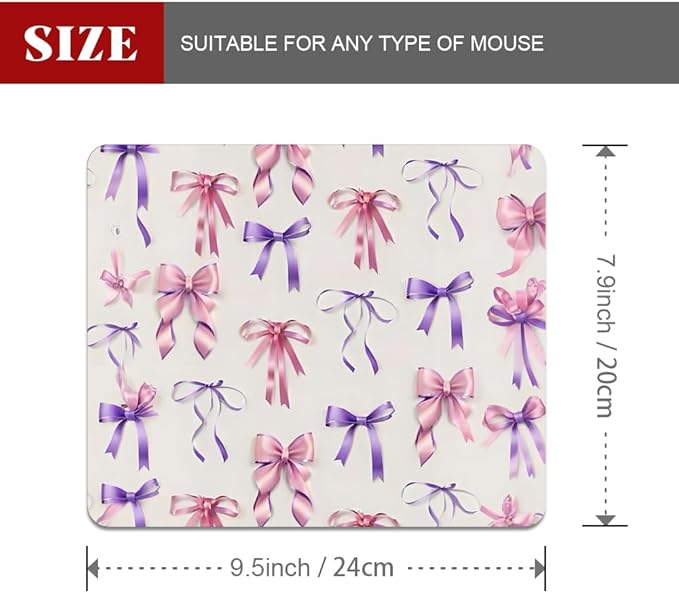 Coquette Girlie Pastel Bows Square Mouse pad, Texture, Waterproof, Anti Slip Rubber Base, Computer Mouse pad, Laptop Mouse pad