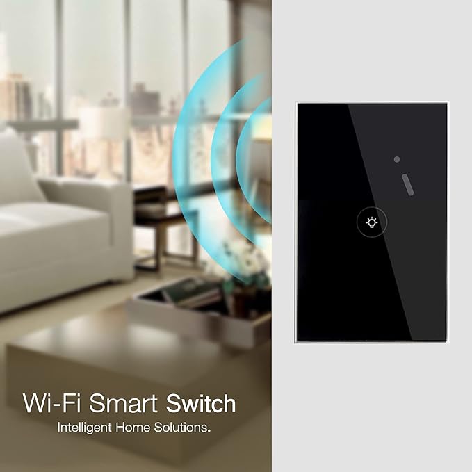 WiFi Smart Wall Touch Light Switch Glass Panel Wireless Remote Control by Mobile APP Anywhere Compatible with Alexa,Timing Function No Hub Required (Wall Switch 1 Gang)