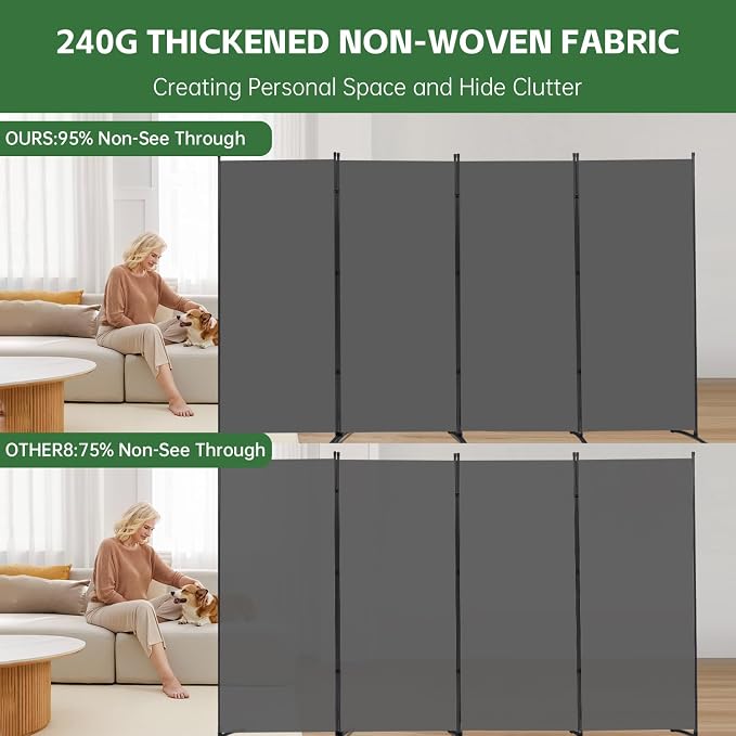 4 Panel Folding Room Divider, Sturdy Frame Freestanding Wall Divider | - Image 3