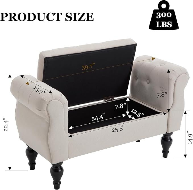 Storage Bench for End of Bed Bedroom, 39.7" Modern Ottoman Bench - Image 2
