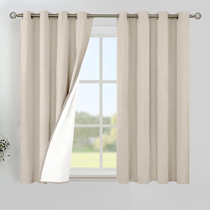 YoungsTex Oatmeal Linen 100% Blackout Curtains 54 Inch Length by YoungsTex