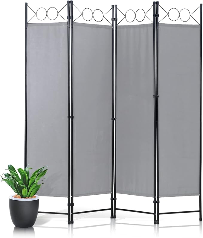 Dopinmin Room Divider, Folding Privacy Screen 4 Panels Wall Divider Grey | by Dopinmin