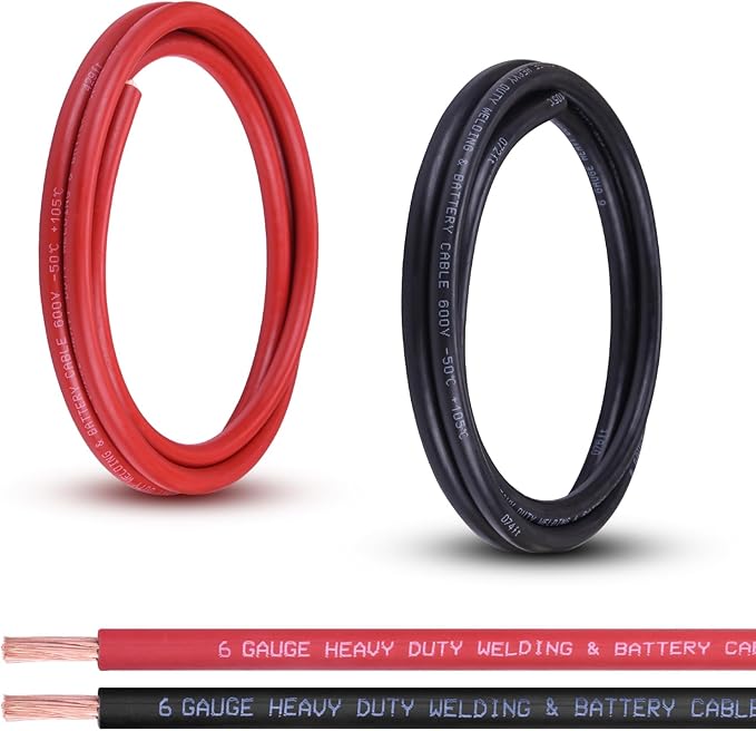 Shirbly 6 Gauge Battery Cable, 5FT Red + 5FT Black 6 AWG Pure Copper Wire Welding Cable, for Automotive, Battery, Solar and Generator, Standard USA OFC Wire